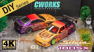 ［DIY Series］ CWorks 164  LowOrigin x Nissan 180sx amp Sliver S15 D1 Racing l Cinema Shot 4K Diecast [upl. by Lucrece847]