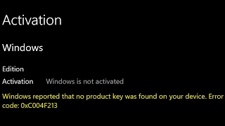 Fix Windows 1011 Activation Error 0xC004F213 Windows Is Not Activated [upl. by Tadd55]