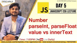 parseInt parseFloat Number in JavaScript vaule vs innerText in javascript  Day 5 [upl. by Melany257]