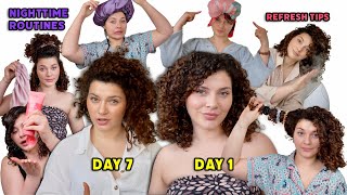 7 DIFFERENT WAYS TO SLEEP WITH CURLY HAIR  MY BEST REFRESH TIPS a week in my curly hair routine [upl. by Nnaecarg]