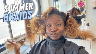 Knotless Braids with Blonde Curly Pieces  Salon Visit [upl. by China]