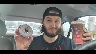 Dunkin Donuts Red Velvet Macchiato And Red Velvet Donut Review [upl. by Cost]