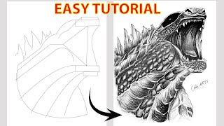 How to Draw Godzilla Tutorial  Godzilla Drawing [upl. by Colver]