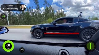 Supercharged Mustang GT vs 2014 Shelby GT500 vs Corvette C7 Z06 [upl. by Ynnohj510]