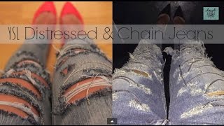 DIY Saint Laurent distressed chained jeans  Kim Kardashian jeans [upl. by Norraf]