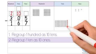 3Digit Subtraction Regrouping with Zeros Grade 2 [upl. by Ekaj]