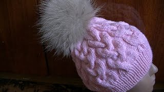 Вязание шапки с большими косамиKnitting hats with big braids [upl. by Crandall]