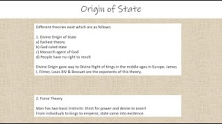 Origin of State  Divine Right of Kings Theory  Force Theory  Part I [upl. by Lytsirk427]