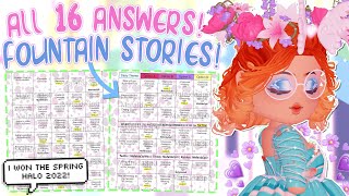 ALL 16 FOUNTAIN STORY ANSWERS UPDATED  Win Spring Halo 2022 🏰 Royale High ROBLOX [upl. by Jarlen768]