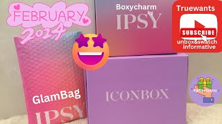 IPSY February 2024 Unbox amp Swatches GlamBag amp Boxycharm amp ICON giftedbyipsy ipsydotcom BoxyCharm [upl. by Saiff]