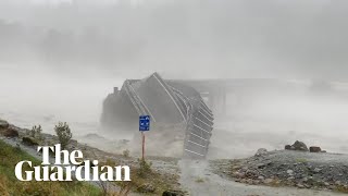 A New Zealand bridge is swept away in torrential rain and flooding on the South Island [upl. by Noella895]