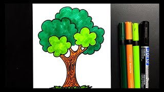 Easy and simple tree drawing  Tree drawing easy step by step [upl. by Kuhlman]