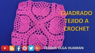 Cuadrado tejido a crochet en punto doble hoja paso a paso para colchas y mantitas [upl. by Ennovahc]