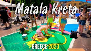 Matala Crete Kreta COMPLETE street painting event walking tour 4k Drone shots Greece 2023 [upl. by Peyton743]