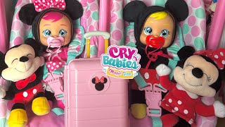 Cry baby dolls Mickey and Minnie packing diaper bag and suitcase for Grandmas house 👵🏼 [upl. by Chantal273]