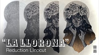 “La Llorona” Fourlayer reduction linocut by Milena Olga [upl. by Neyugn]