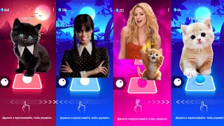 CUTE CAT LADY GAGA BLOODY MARY vs WEDNESDAY and WAKA WAKA COOL CAT and SHAKIRA in TILES HOP [upl. by Ellesirg]