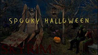 Skyrim  Spooky Halloween  Exploring haunted cemetery Music and ambience [upl. by Htur]