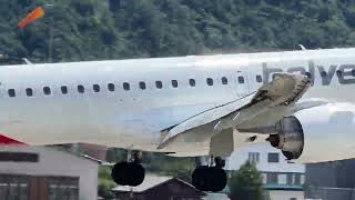 Embraer E190E2 HBAZB Helvetic Airways landing Sion airport Valais Switzerland 27062024 [upl. by Qiratla571]