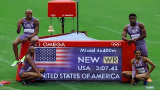 Team USA BREAKS World Record in Mixed 4x400m Relay at Paris 2024 [upl. by Eleirbag]