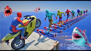 الأبطال الخارقين على القضبان دوامة قمع جسر  SPIDERMAN funny Motorcycle in Spiral Bridge Stunt Ride [upl. by Orihakat695]