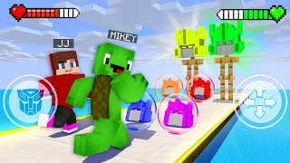 JJ vs Mikey Get a Transformers Helmet Game  Optimus Prime vs Bumblebee  Maizen Minecraft Animation [upl. by Dric]