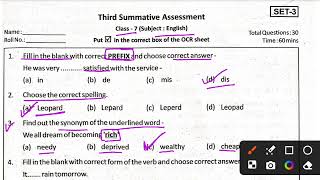 CLASS 7 SA 3 English 3rd Summative AssessmentTritiya Yogatamak Aakalan 3 Angreji 7th class [upl. by Nidraj]