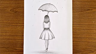 How to draw a girl with umbrella step by step  Easy drawing for girls step by step [upl. by Elinad]