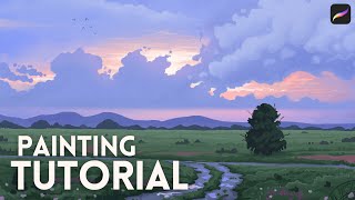 Landscape Painting in Procreate  Purple Sunset FULL TUTORIAL [upl. by Gusti561]