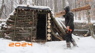 Quick build Dugout in Forest from Start to Finish Warm Shelter for Survival in the Wild Woods ASMR [upl. by Senior]