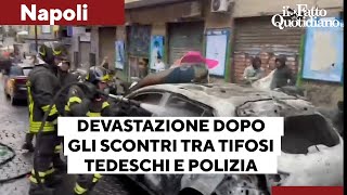 NapoliEintracht il video della devastazione dopo gli scontri tra tifosi tedeschi e polizia [upl. by Novehc]