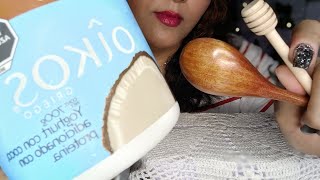 ASMR Comiendo yogurth con cucharita mielera [upl. by Ahsiakal]