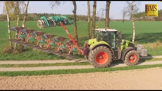 Pflügen  Claas Axion 830 mit Kverneland 6Schar Anbauvolldrehpflug und Packomat  Ploughing 2018 [upl. by Arrat682]