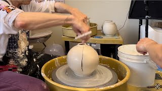 768 Part II Jade’s Shaping a PreThrown Cylinder into a Moon Jar Lesson with HsinChuen Lin [upl. by Ggerc]