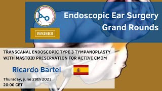 Transcanal endoscopic tympanoplasty with mastoid preservation for active CMOM  Ricardo Bartel [upl. by Vachell458]