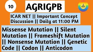 ICAR NET  IMPORTANT CONCEPT DISCUSSION  Non sense mutation  Silent mutation 2024 [upl. by Baldridge]