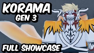 Gen 3 Korama Spirit FULL SHOWCASE  Shindo Life Korama Full Showcase and Review [upl. by Neyrb]