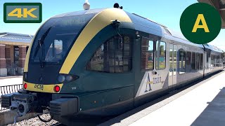 DCTA Atrain Commuter Train Downtown Denton to Trinity Mills Stadler GTW 4K Train Ride [upl. by Pros]