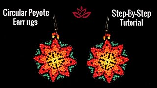 Circular Peyote Huichol Style Earrings  Beading Tutorial  DIY [upl. by Ahaelam531]