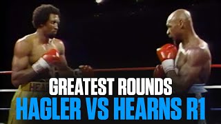 Marvin Hagler vs Tommy Hearns Round 1  GREATEST ROUND OF BOXING  ON THIS DAY [upl. by Ennayk163]