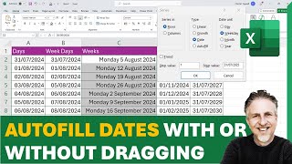 📅 Autofill Dates in Excel  Sequential Dates Weekly Dates Month amp Year  With or Without Dragging [upl. by Nurse]