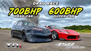 SUPERCAR v DIESEL 700HP 19TDI vs 600HP V8 45L FERRARI [upl. by Azne]