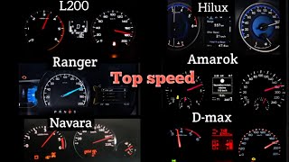 Hilux Vs Amarok Vs Ford Ranger Vs Dmax Vs Nissan Navara Vs Mitsubishi L 200 top speed comparison [upl. by Ibbetson]