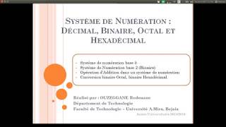 Cours 09  Système de Numération  Binaire Octal et Hexadécimal [upl. by Sofer]