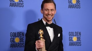 Tom Hiddleston makes Golden Globe speech about South Sudan and uses it to promote his TV show [upl. by Ynaffik530]