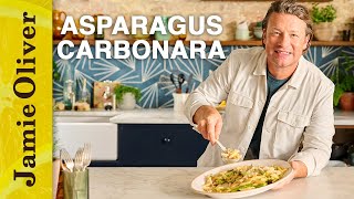 Asparagus Carbonara  Jamies 5 Ingredients Meals  Channel 4 Mondays 8pm AD [upl. by Airitac651]