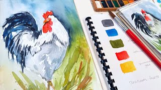 How to Paint a Rooster in 15 mins  Beautifully Easy and Quick Watercolor Tutorial in Real Time [upl. by Claybourne]