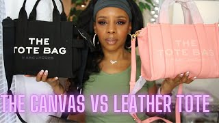 THE MARC JACOBS MINI LEATHER TOTE VS CANVAS TOTE [upl. by Klepac]