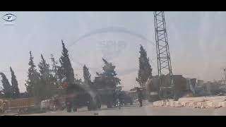 “SOHR camera” captures Russian military vehicles escorting SDF vehicles touring areas in Manbij [upl. by Eiral204]