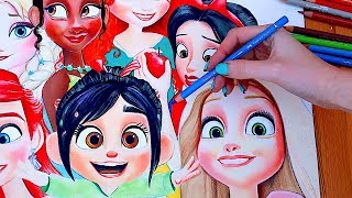 PRINCESSES ♡ Wreck it Ralph 2 DRAWING Princess Scene [upl. by Enilrahc]